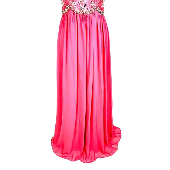 Strapless Pink Gown 8 Crystal Beaded Flowing Chiffon Prom Pageant Formal Dress - Picture 5 of 10
